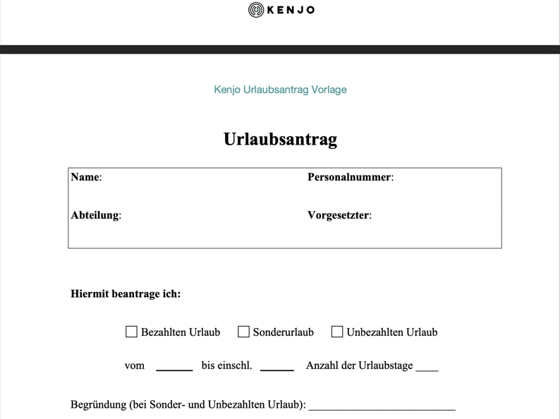 Formloser Antrag Urlaub Ins Neue Jahr Kostenloser Urlaubsantrag Vorlage | Kenjo
